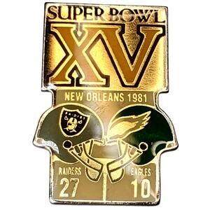 NFL Super Bowl XV Starline Pin Raiders vs Eagles New Orleans 1981 Vtg 1.5"